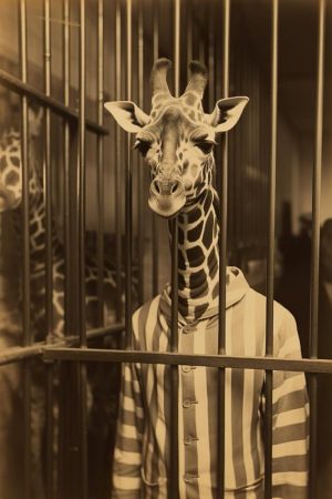 Giraffe in Streepjespyjama!