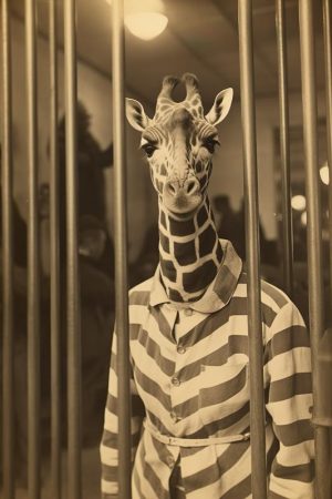Gekke Giraffe in Gevangenisoutfit!