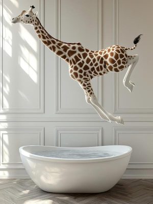 Springende Giraffe in Bad