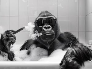 Ontspannen Gorilla in Bad