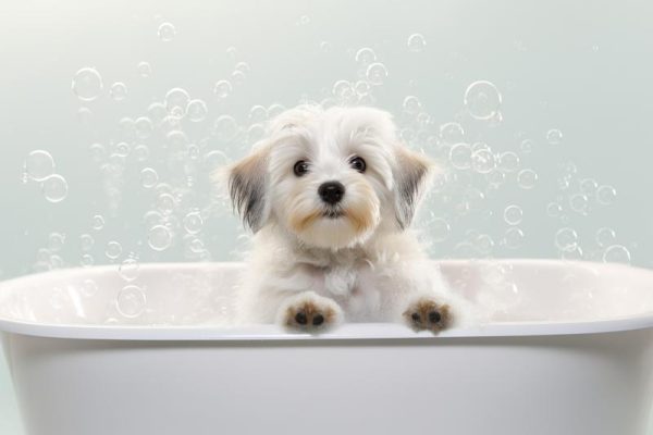 Schattige hond in bad