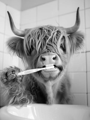 Schattige poetsende koe!