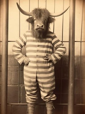 Grappige Stier in Gestreepte Outfit