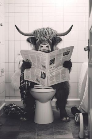 Stier met een krant op het toilet!