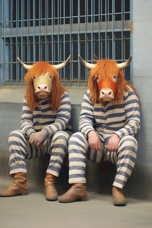 Grappige Hooglanders in Gevangenisstijl