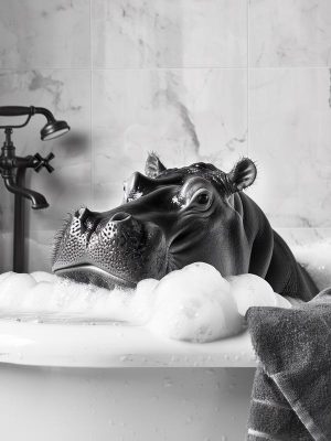Ontspannen Hippo in Bad