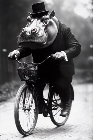 Stijlvolle Hippopotamus Op Fiets!