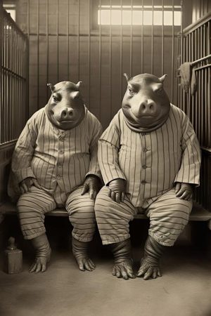 Hippo's in Streepjespyjama