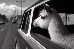 Vrolijke Llama in de Auto