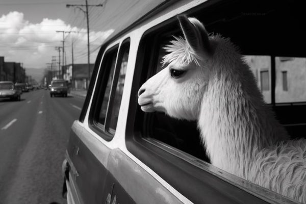 Vrolijke Llama in de Auto
