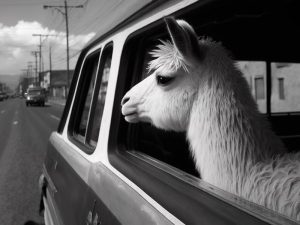Vrolijke Lama in de Auto
