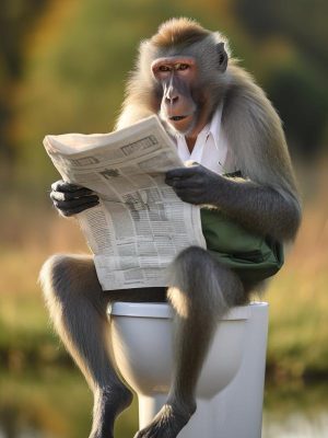 Ontspannen aap met de krant