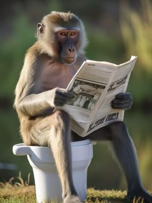 Grappige aap met de krant