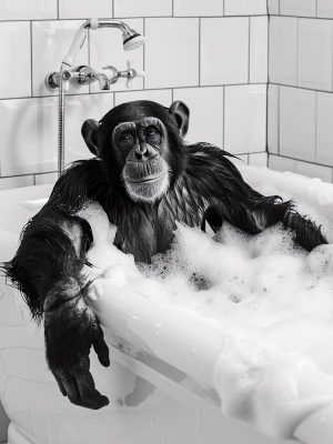 Chillende Chimpansee in Bad
