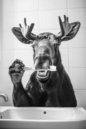 Een tandenpoetende eland voor een lach!