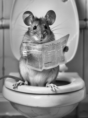 Koppige Muis op het Toilet