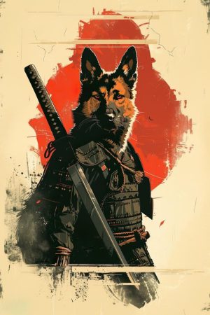 Dappere Hond in Samurai-stijl