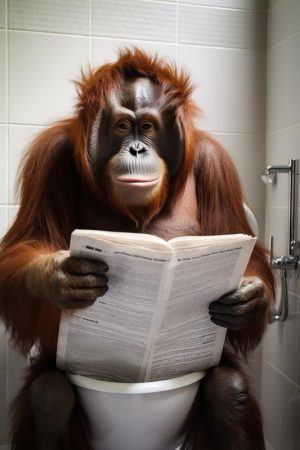 Ontspannen Aap: Nieuwslezer op de WC