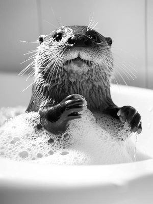 Schattige Otter in badschuim