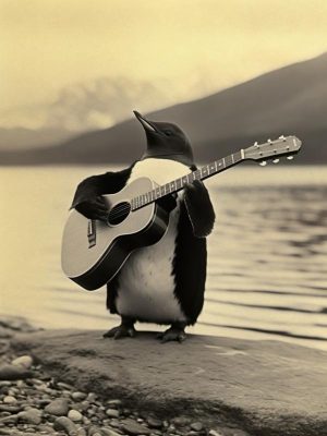 Swingende Pinguïn met Gitaar