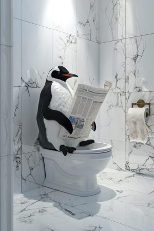 Ontspannen Pinguïn met Krant