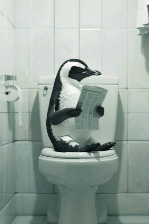 Zittende Pinguïn Met Krant