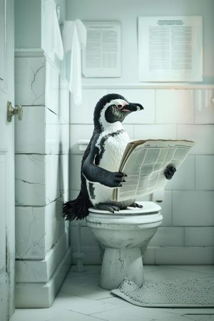 Een Pinguïn op het Toilet!