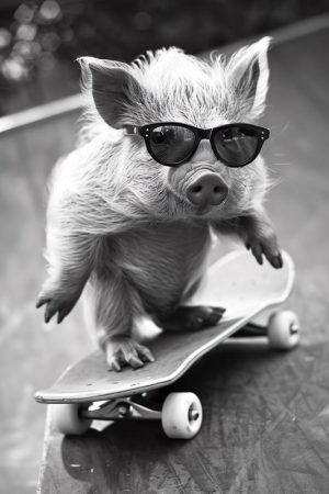Skateboardende Varkentje in Zonnebril!