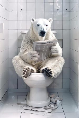 Grappige ijsbeer op het toilet