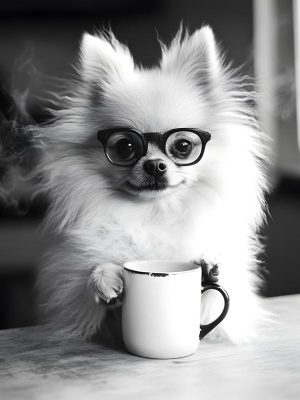 De hippe Pomeriaan met koffie!