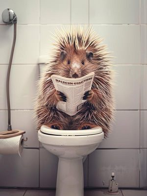 Koddige Egel op het Toilet