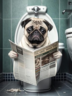 Pug met krant: Toilet Tijd!