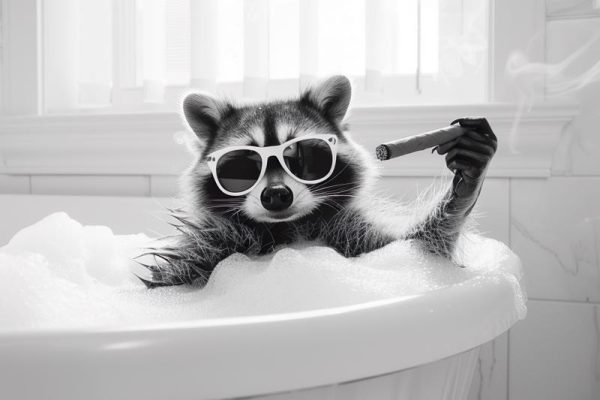 Relaxte Wasbeer in Bad