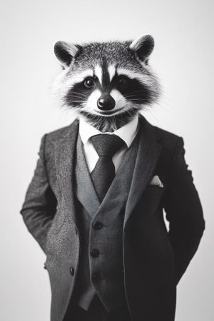 Stijlvolle Waschbär in Pak