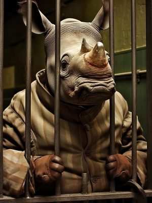 Grappige Neushoorn in de Kooi