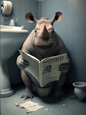 Relaxte Neushoorn Met Krant