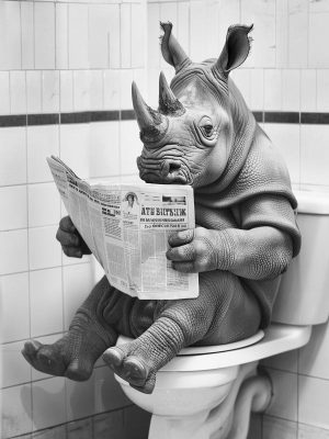Grappige Neushoorn op het Toilet