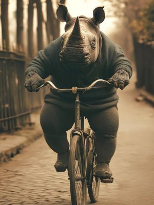 Stoere Neushoorn op de Fiets