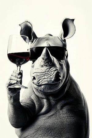 Chillende Neushoorn met Wijn