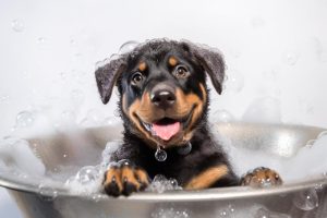 Schattige Puppy in een Bad vol Bellen