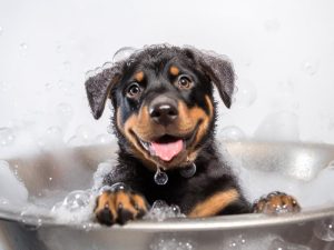 Schattige Puppie in een Bubbelbad!