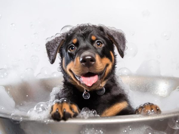 Schattige Puppie in een Bubbelbad!
