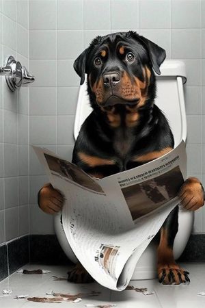 Levensechte Rottweiler op het Toilet