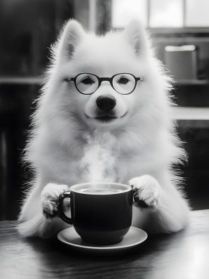 Koffiepauze met een slimme hond