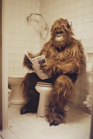 Gezellige Grote Aap op het Toilet
