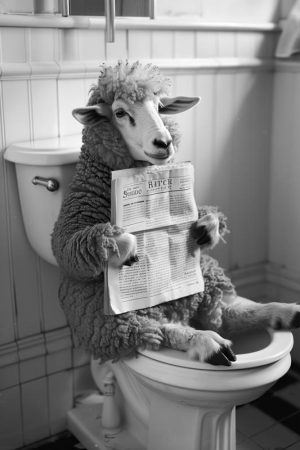 Koddige Schaap op het Toilet