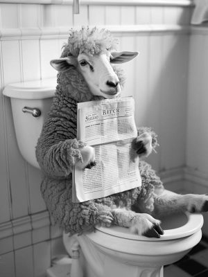 Lollige schaap op de wc