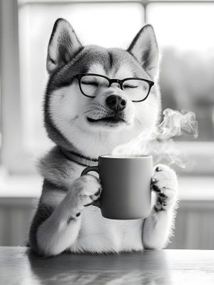 Chillende Hond met Koffie