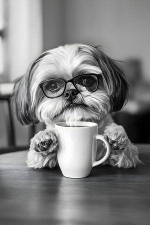 Hond met Bril en Koffie
