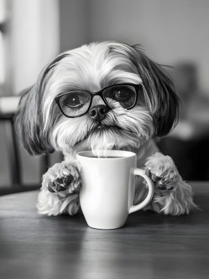 Schattige Shih Tzu met Koffie